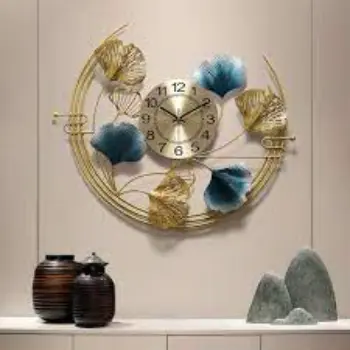 Crescent Shaped Floral Designer Metal Wall Clock 